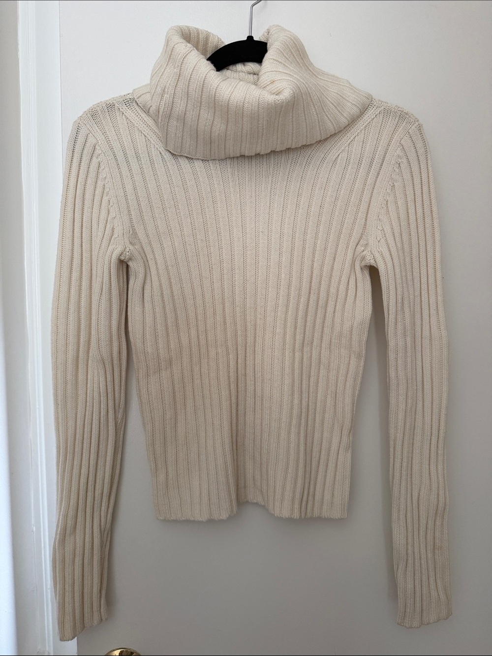 Theory Cream Ribbed Turtleneck Sweater